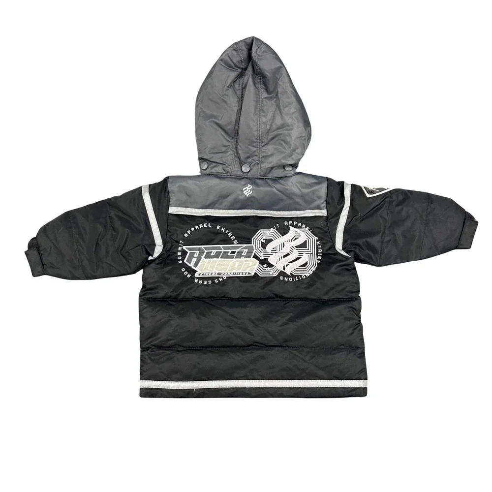 VTG Rocawear Toddler‎ Boys 3T Down Puffer Jacket Black Gray Removable Hood NWT